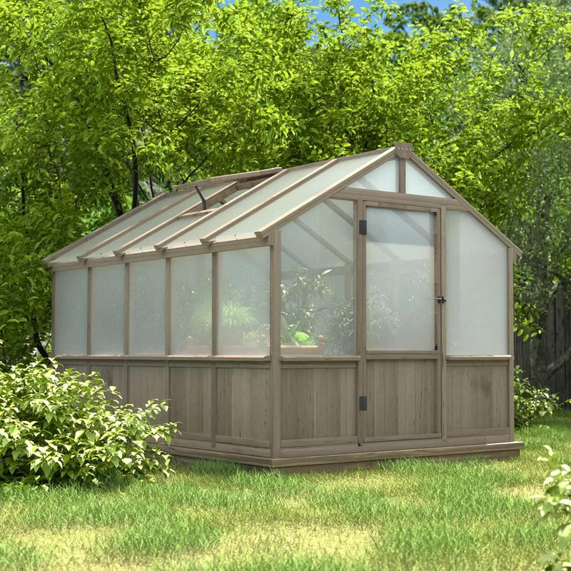 MUPATER 8 x 10FT Wooden Greenhouse with 6mm Polycarbonate Panels for UV Protection and Heat Insulation, Adjustable Ventilated Window & Lockable Door, Walk-in Greenhouse for Outdoors, Patio, Backyard by GreenHaven Gardens