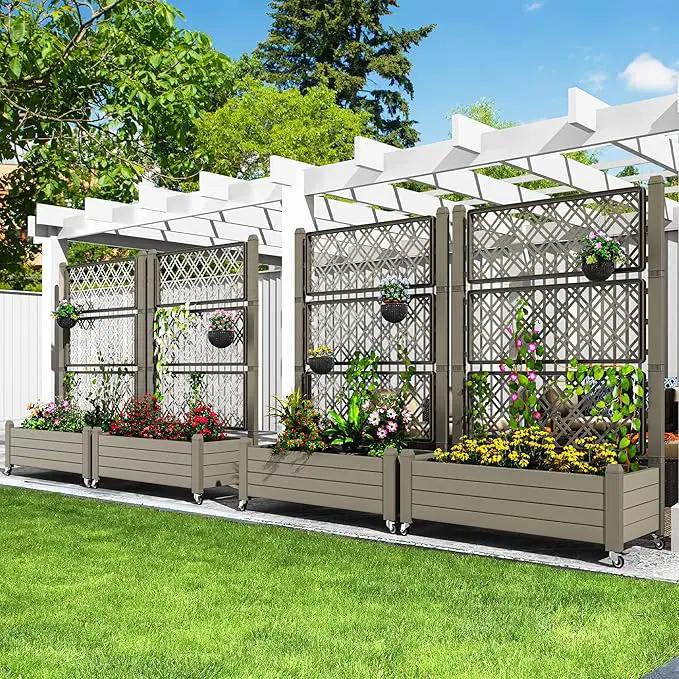 YITAHOME 43.3x17.7x61 in Planter Trellis Box with Wheels & Drain Plug, Outdoor Resin Raised Garden Bed for Climbing Plants, Large Weather-Resistant Design, Light Brown by GreenHaven Gardens