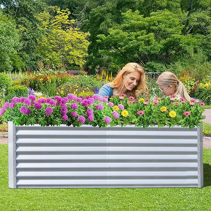 Domi Raised Garden Beds Outdoor, 6x3x2ft Thickening Tall Metal Rectangular Deep Root Box Planter for Vegetables, Flowers, Herbs, and Succulents 2" Deep w/ 256 Gallon Capacity - Silvery by GreenHaven Gardens