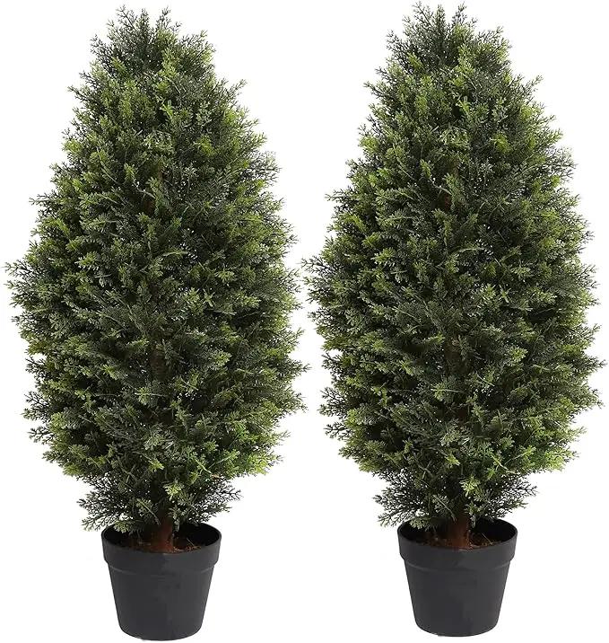 3FT Artificial Cedar Topiary Trees, Fake Cypress Trees Faux Pine Shrubs Plants, Evergreen Plants for Home Porch Decor Set of 2 by GreenHaven Gardens
