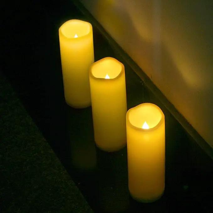 iZAN 2 PCS Outdoor Flameless LED Pillar Candle with Remote & Timer - Long Lasting Waterproof Flickering Battery Operated Electric Candle for Christmas Lantern Party Wedding Decoration 3"x8" by GreenHaven Gardens