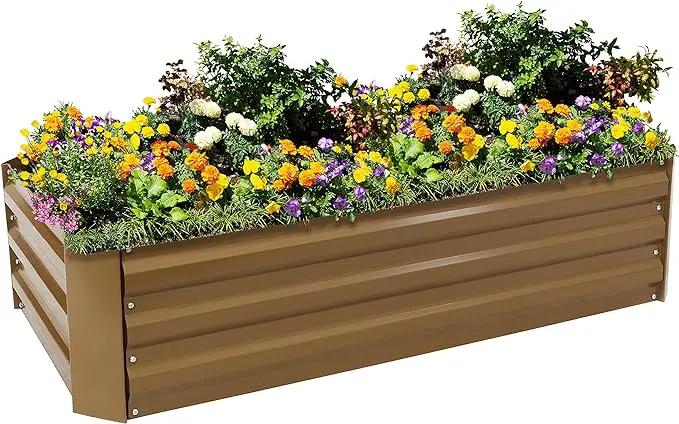 Sunnydaze 11.75" H Raised Metal Garden Bed - Galvanized Raised Garden Bed Outdoor for Vegetables and Flowers - Brown - 4' x 2' Rectangle by GreenHaven Gardens