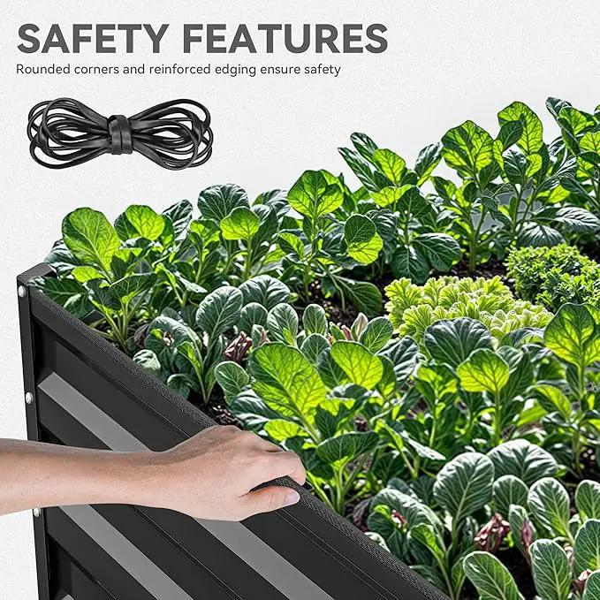 YITAHOME 96x48x24 in Galvanized Raised Garden Bed Kit, Large Metal Planter Box with Gloves, Safety Rubber & Support Rod, Outdoor Flower Bed for Plants Vegetables, Black by GreenHaven Gardens