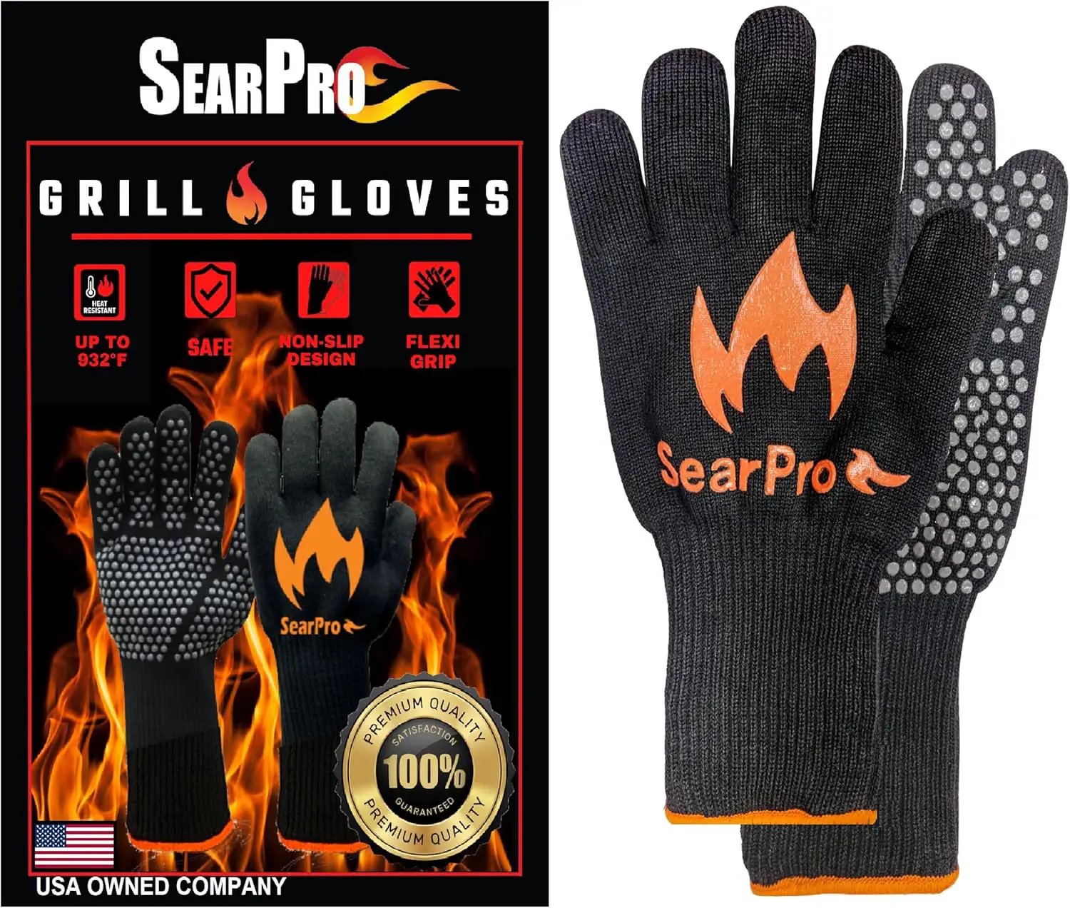 BBQ Grill Gloves Cooking Oven Mitts Fire Heat Resistant to 1400 Degrees Accessories for Barbecue Smoker Egg Fryer Hamburgers Pizza Steaks- Crock pots/Slow cookers -USA Owned Company- by GreenHaven Gardens