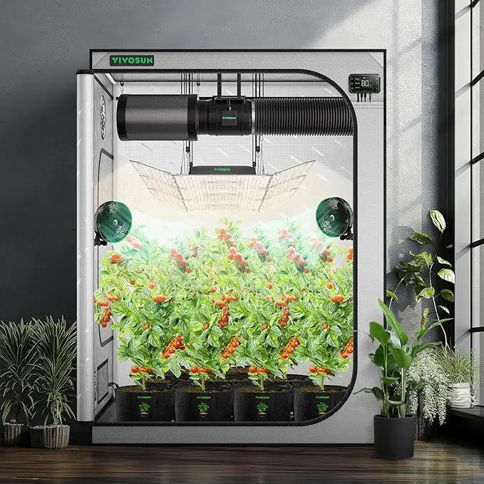 VIVOSUN G558 60"x60"x80" Grow Tent, 5x5 FT Advanced Gray Mylar Hydroponic Tent with 22mm Thickened Poles, Observation Window and Floor Tray for Plants for VSF6450 by GreenHaven Gardens