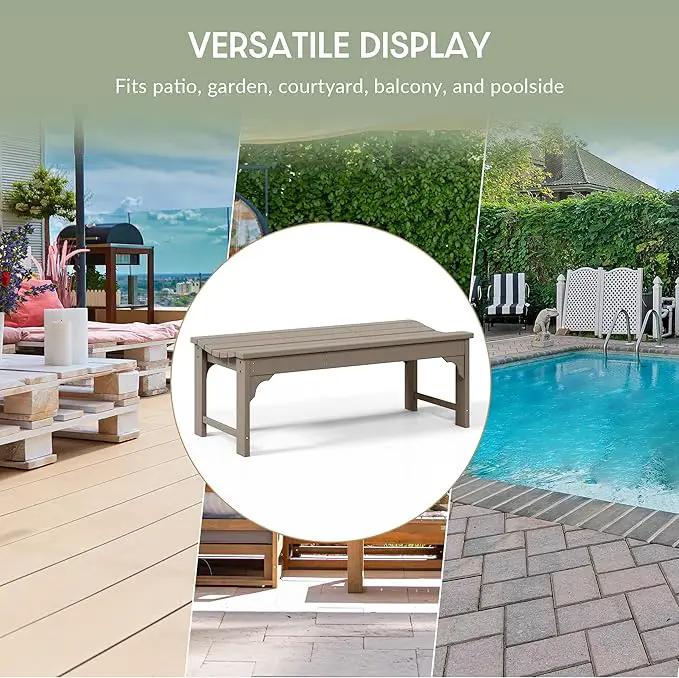 WestinTrends Malibu Outdoor Bench, All Weather Resistant Poly Lumber Backless Patio Garden Bench, Adirondack Curved Bench Seat for Comfort, Weatherwood by GreenHaven Gardens