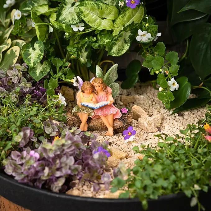 Fairies for Fairy Garden, Fairy Garden Accessories for a Garden - Garden Fairies for a Miniature Fairy Garden - Cute Fairy Garden Fairies, Sitting Sister Fairies by GreenHaven Gardens