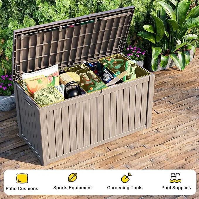 DRATO 150 Gallon Outdoor Storage Box, Large Waterproof Deck Box, Lockable Resin Storage Container with Reinforced Support for Patio Cushions, Garden Tools, UV-Resistant Outdoor Chest by GreenHaven Gardens