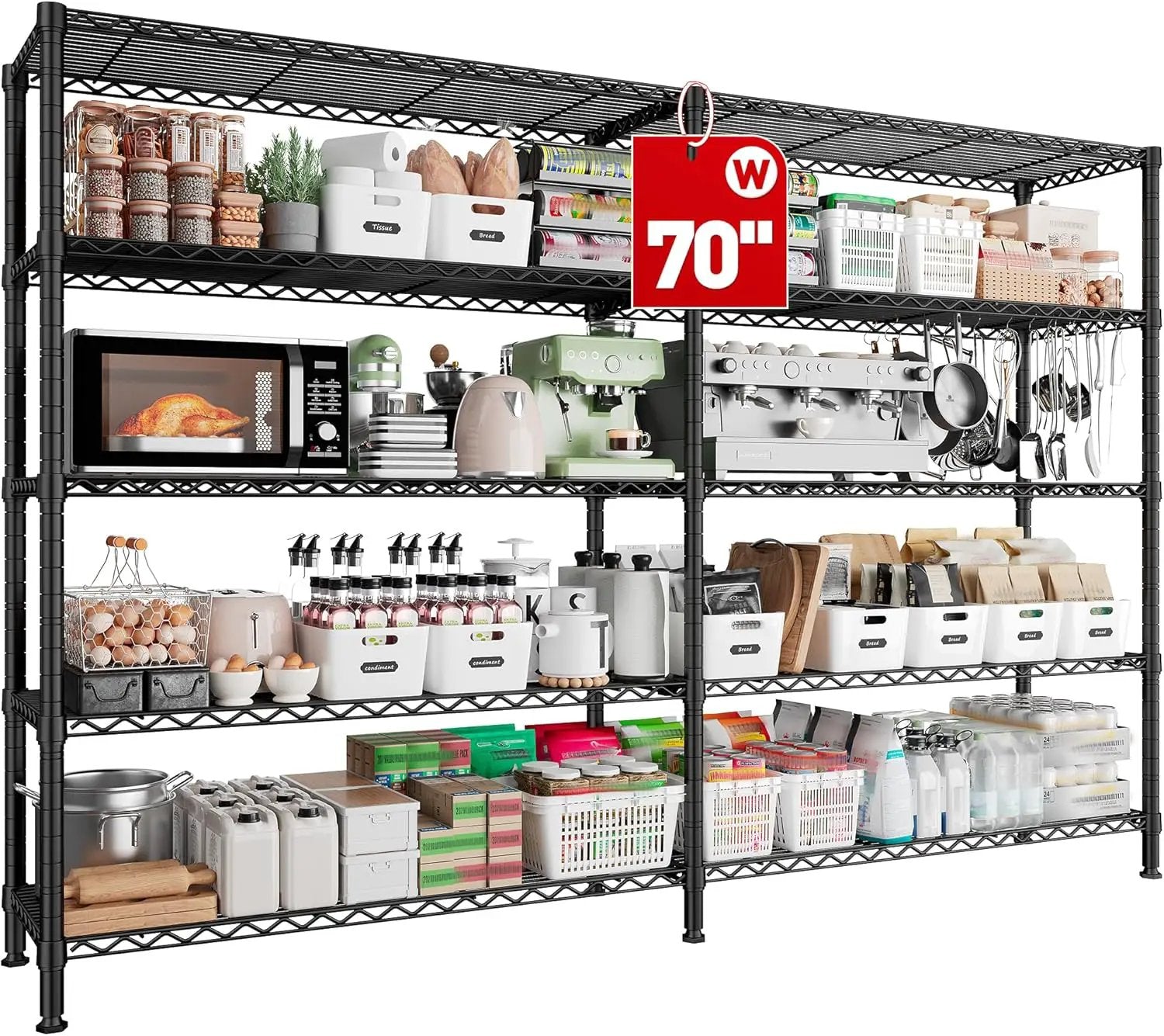 REIBII 70"W Storage Shelves Load 1600LBS, Metal Shelving 5-tier Wire Shelving Unit Metal Shelves for Storage Adjustable Garage Shelving for Pantry Kitchen Garage Commercial school 70"W*15.8"D*72.4"H by GreenHaven Gardens