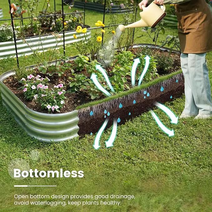 KING BIRD Raised Garden Bed with Arched Trellis Galvanized Planter Garden Box Outdoor for Gardening, Climbing Vegetables, Flowers 7.87x3.94x0.98 Ft 2PCS, Silver by GreenHaven Gardens