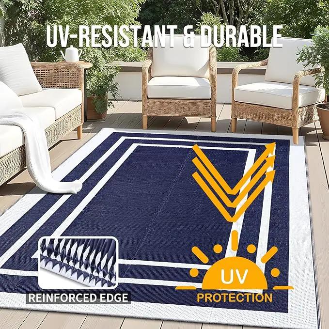 OLANLY Outdoor Rug 5x8 ft Waterproof, Reversible Outdoor Plastic Straw Rug, RV Mat, Indoor Outdoor Carpet Clearance for Patio, Camping, Balcony, Deck, Backyard, Navy & White by GreenHaven Gardens