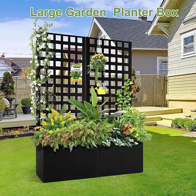 Metal Raised Garden Bed, Trellis Planters Bed with Drainage Holes for Climbing Plants, Vegetables Outdoor Privacy Screen with Planter Box 63"x24"x12", Black by GreenHaven Gardens