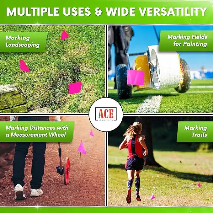 Fluorescent Pink Marking Flags, 100 Pack - 4x5-Inch Marker Flags - 15-Inch Wire - for Lawn, Irrigation, Dog Training, Landscape, Survey by GreenHaven Gardens