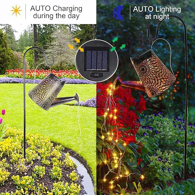 Glintoper 2 Pack Outdoor Solar Watering Can Garden Lights, Metal Waterfall Figurine Lights with Shepherd Hook, Decorative Yard Art for Mom, Mothers Day Ideal Gifts, for Patio Walkway Pathway Lawn by GreenHaven Gardens