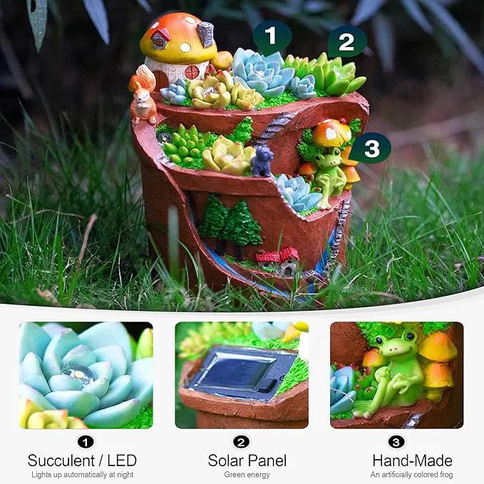 Garden Solar Figurine Light - Flowerpot Succulent Solar Light Outdoor, Solar Powered Lighting Outside Decorations Yard Art Lawn Ornaments for Porch Patio Balcony - Succulent Gifts for Women Mom by GreenHaven Gardens