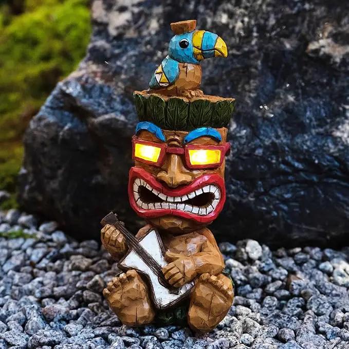 Solar Tiki Statue Decor-Outdoor Statues-Funny Guitar - Tiki Bird Tiki Bar Decorations 11.69 inch Tall for Outdoor Patio, Balcony, Yard, Backyard,Lawn,Tiki Gifts by GreenHaven Gardens