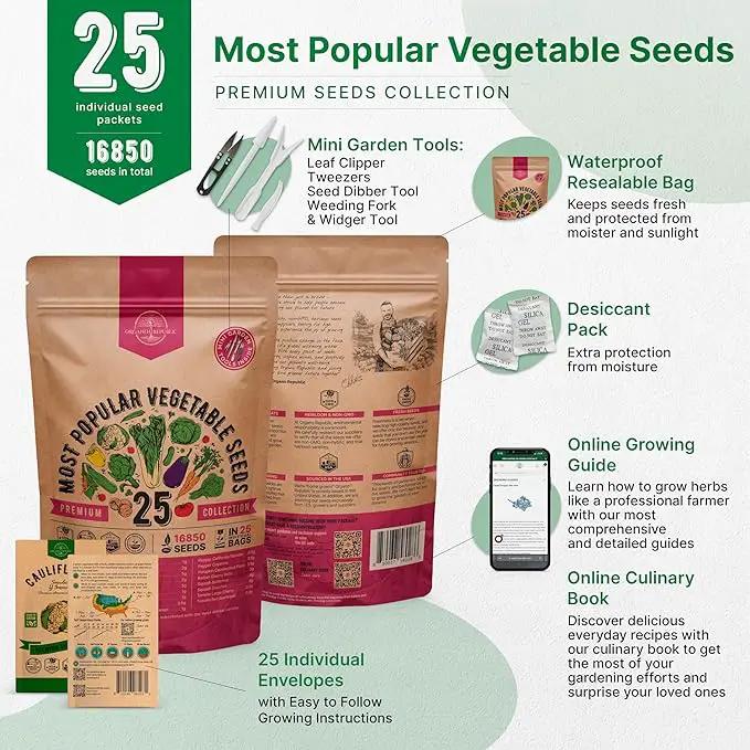 Organo Republic 25 Vegetable Seeds Variety Pack - 16,850+ Non-GMO Heirloom Seeds for Planting Vegetables & Fruits in Individual Seed Packets, Home Garden Seeds for Hydroponic, Indoor & Outdoor Garden by GreenHaven Gardens