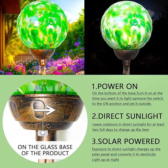 Garden Solar Lights, Decorative LED Honeycomb Glass Ball Garden Stake, Glass and Metal Outdoor Decoration, 4 x 31 Inch (Green) by GreenHaven Gardens
