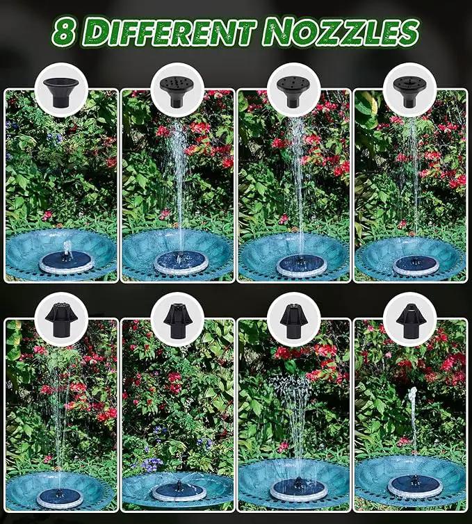 Solar Fountain Matte Panel with 4000 mAH Battery, 4W Bird Bath Fountains Solar Power with 8 Nozzles, Floating Solar Fountain Pump for Bird Bath, Garden, Pond, Outdoor (Color Change) by GreenHaven Gardens