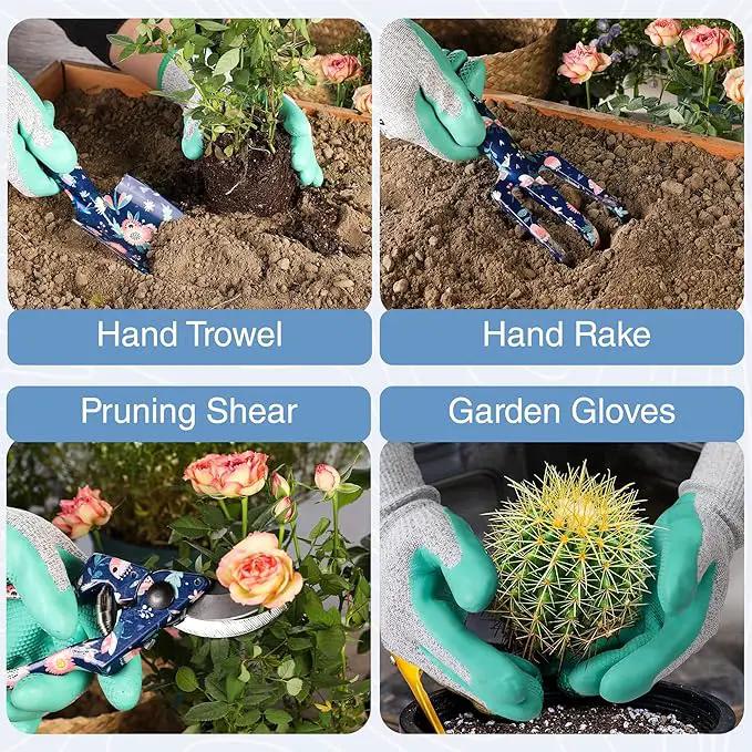 WORKPRO 5PCS Garden Tool Set, Aluminum Heavy Duty Gardening Tool Set with Garden Tool Bag, Outdoor Garden Hand Tools, Blue Insect and Flower by GreenHaven Gardens