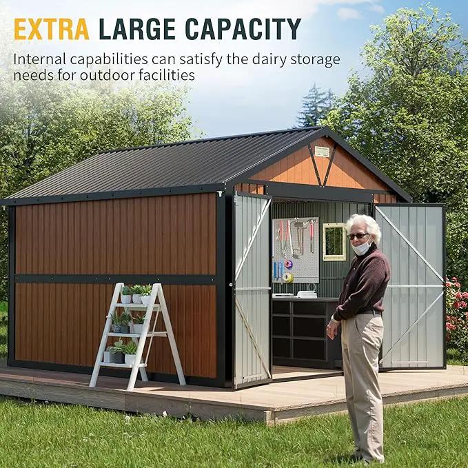 10x12 Ft Outdoor Storage Shed, Extra Large Metal Shed with Lockable Doors, 2 Windows, Outside Steel Tiny House Ideal for Garden, Backyard, Patio Utility, Tool Storage, Chicken Coops by GreenHaven Gardens