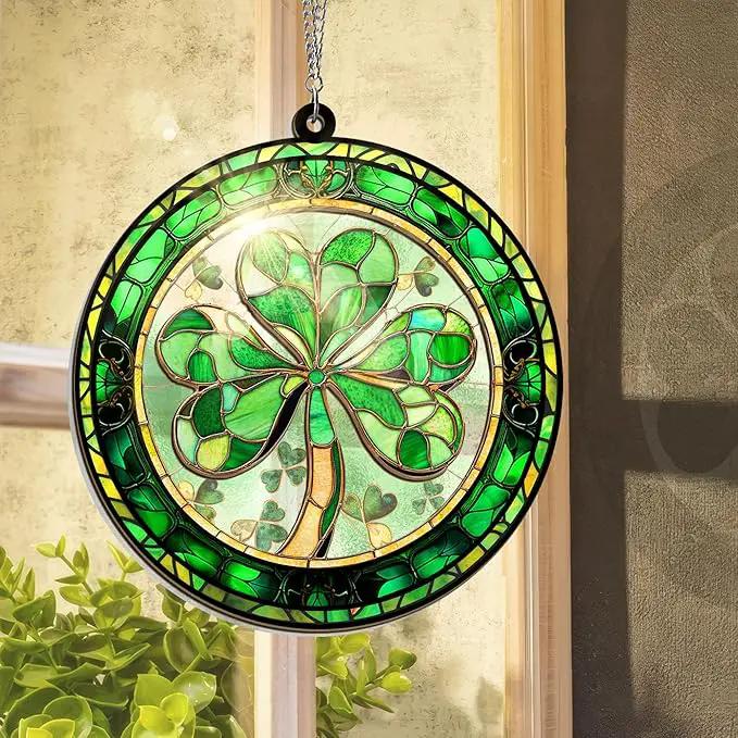 St Patricks Day Decorations - Irish Gifts for Women Men Friends Family, Shamrock Decorations, St Patricks Day Accessories - Double Layered Hanging Suncatcher 6 in by GreenHaven Gardens