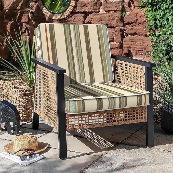 LVTXIII Patio Chair Cushions 22"x22"x3", Water-Repellent Outdoor Seat Cushions for Patio Furniture, Square Chair Pads with Ties for Home Garden Decoration, Set of 2, Stripe Onyx by GreenHaven Gardens