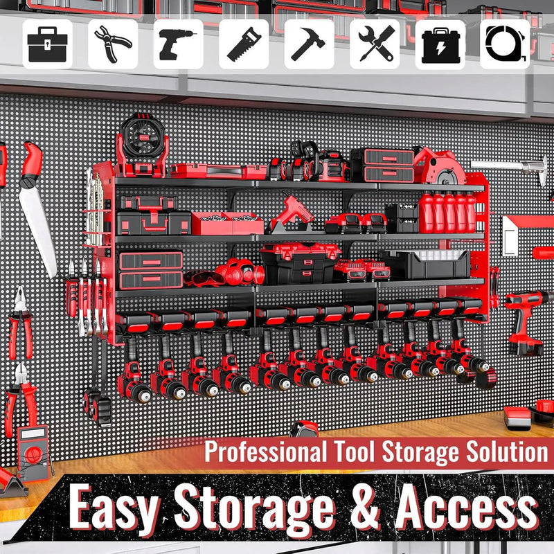 Large Power Tool Organizer Wall Mount-12 Drill Holder, Metal Heavy Duty Garage Tool Storage Shelves with Screwdriver Plier Holder, Gifts Idea for Men Dad Husband by GreenHaven Gardens