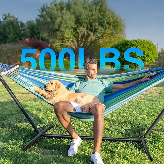 Double Hammock, Heavy Duty Portable, 500 lb Weight Capacity, Perfect for Both Indoors and Outdoors, 2 Person Hammock with Carrying Bag, Wide Blue by GreenHaven Gardens