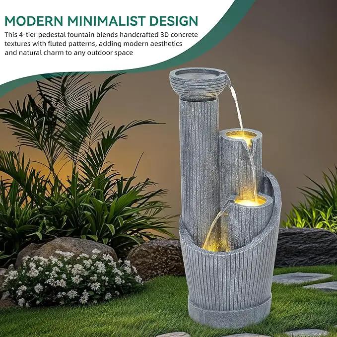 31" Modern Outdoor Water Fountain with LED Lights, 5-Tier Twist Pedestal Bowl Garden Fountain, Cascading Waterfall for Relaxing Garden, Patio, Backyard, Deck, Porch or Home Decor by GreenHaven Gardens