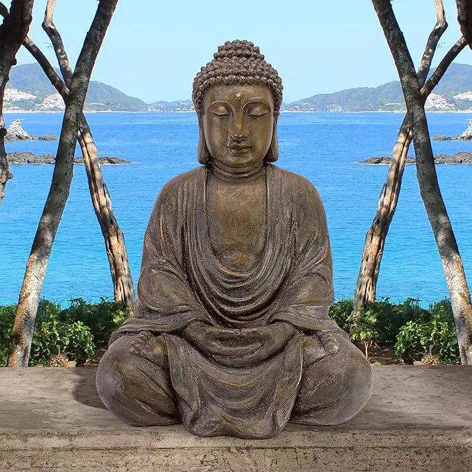 Design Toscano Meditative Asian Decor Grand Temple Indoor/Outdoor Garden Statue, Medium, 25 inches tall, Cast Stone Resin, Dark Stone Finish by GreenHaven Gardens