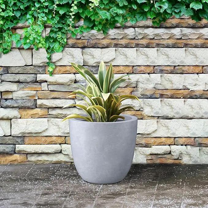 Kante 14 Inch Dia Round Concrete Planter, Indoor Outdoor Large Plant Pot with Drainage Hole and Rubber Plug for Home Patio Garden, Slate Gray by GreenHaven Gardens