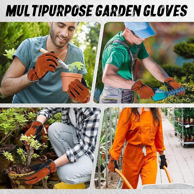 HLDD HANDLANDY Leather Work Gloves for Men & Women, Adjustable Wrist Cowhide Gardening Glove with Reinforced Palm for Driver by GreenHaven Gardens