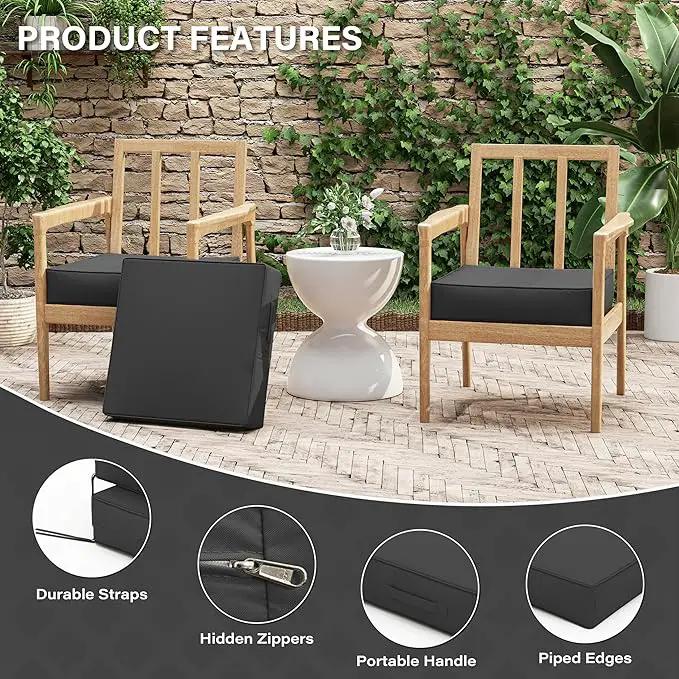Patio Chair Cushions 19 X 19 X 4 Inch Waterproof Outdoor Seat Cushions for Patio Furniture, Outdoor Sofa Couch Pads with Ties & Handle, Set of 2, Grey by GreenHaven Gardens