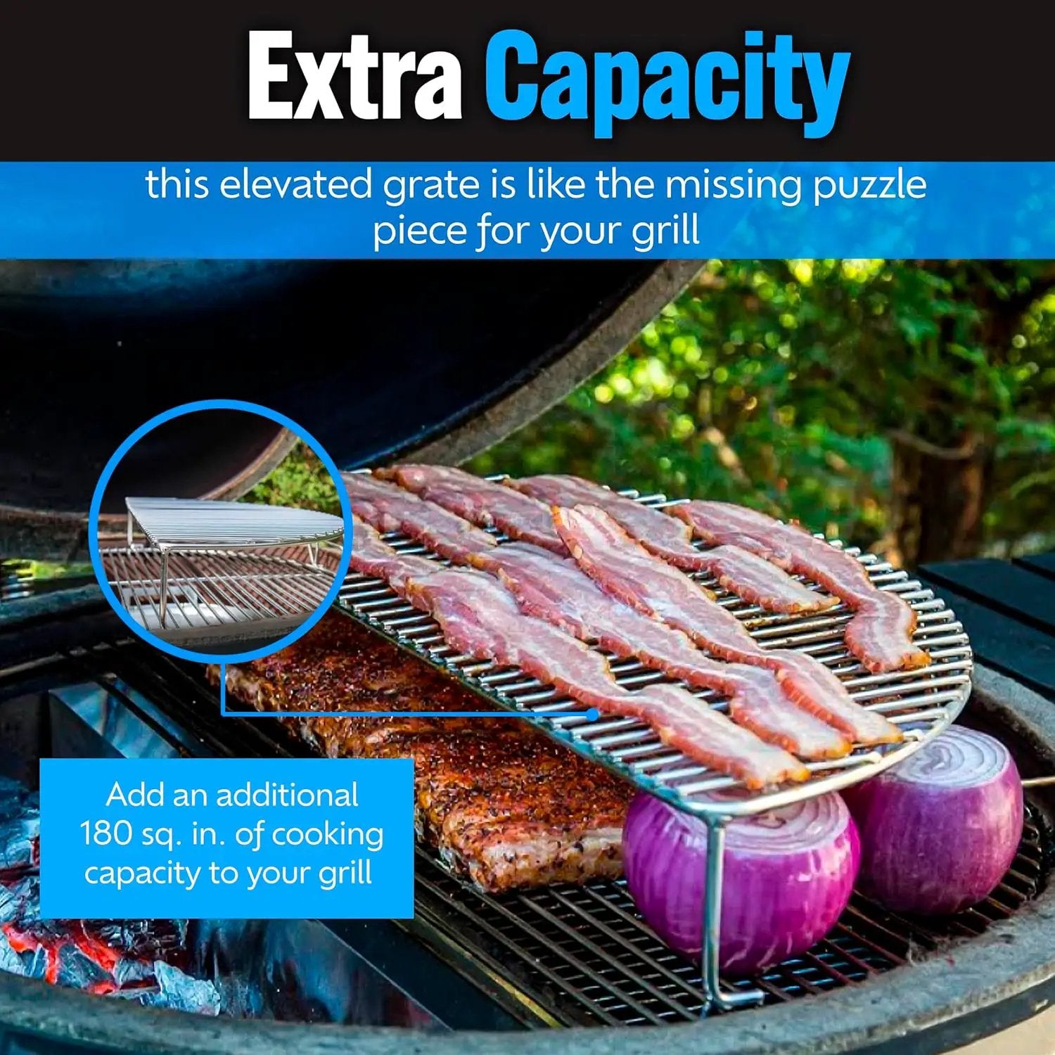 SnS Grills Slow ‘N Sear Elevated Cooking Grate - Compatible with Weber and Other Grills - Heavy Duty Stainless Steel, More Grill Space for Tailgating, Camping, and Backyard Cooking by GreenHaven Gardens