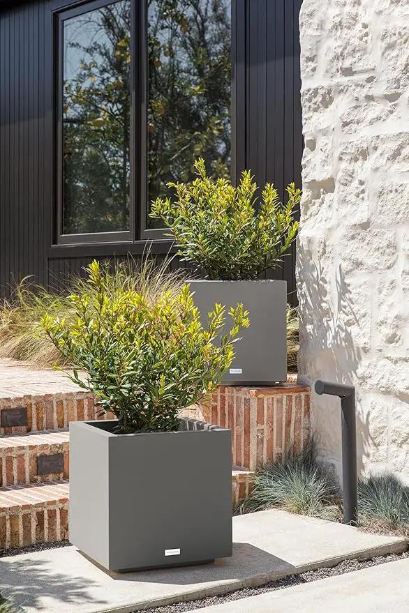Veradek Block Series Cube Plastic Planter - Large Square Planter for Indoor or Outdoor Patio/Garden | Durable All-Weather Use with Drainage Holes | Modern Décor for Tall Plants, Trees, Flowers by GreenHaven Gardens