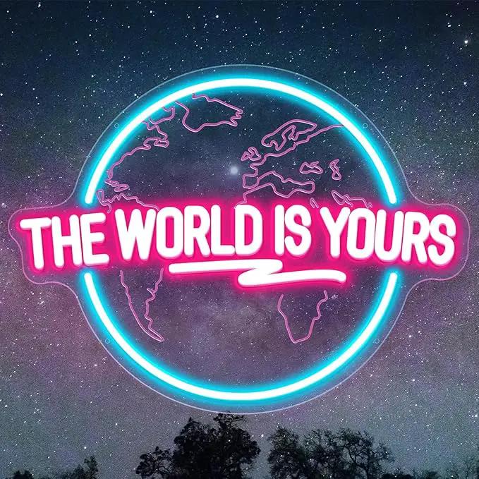 The World Is Yours Neon Sign, Carved Planet The World Is Yours LED Neon Light Lamp for Wall Decor, Light Up Signs for Office Wedding Man Cave Game Room Bedroom Birthday Gift by GreenHaven Gardens