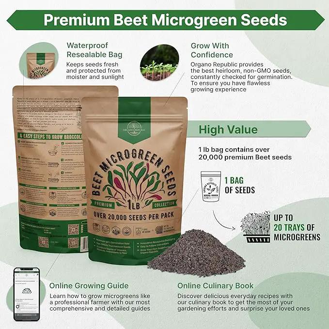 Organo Republic Beet Sprouting & Microgreens Seeds - 20,000 Non GMO Heirloom Seeds, Sprouts in Bulk 1lb Resealable Bag for Planting and Growing in Soil, Coconut Coir, Aeroponic & Hydroponic System by GreenHaven Gardens