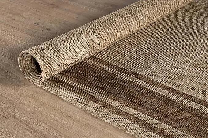 Beverly Rug Outdoor Rug 6x9 Modern Bordered Area Rugs for Indoor and Outdoor Patio Deck Porch Garden Waterproof Weather Sun Resistant Washable Outside Carpet (6 x 9 Jute) by GreenHaven Gardens