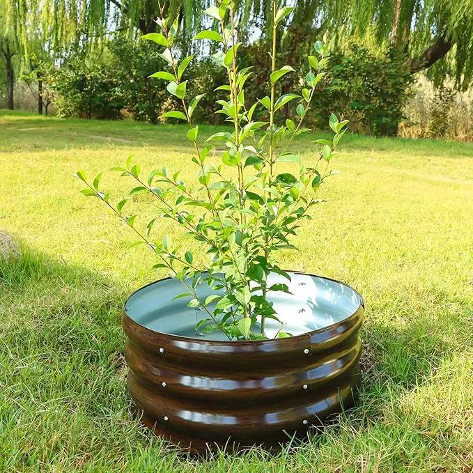 SnugNiture 3 Pcs 2x2x1ft Round Galvanized Raised Garden Bed Kit Outdoor, Metal Planter Box for Planting Plants Vegetables, Brown by GreenHaven Gardens
