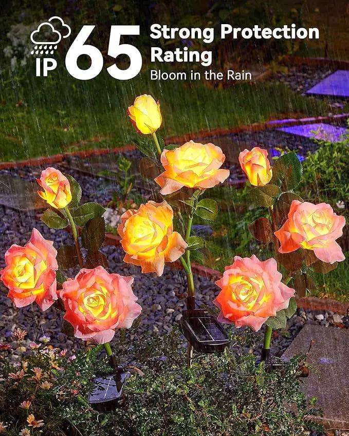 Solar Flower Lights Outdoor,Solar Garden Lights with 12 Bigger & More Realistic Flower,IP65 Waterproof Solar Powered Pathway Lights for Yard Lawn Patio Garden Decor(4Pack Rose Lights) by GreenHaven Gardens