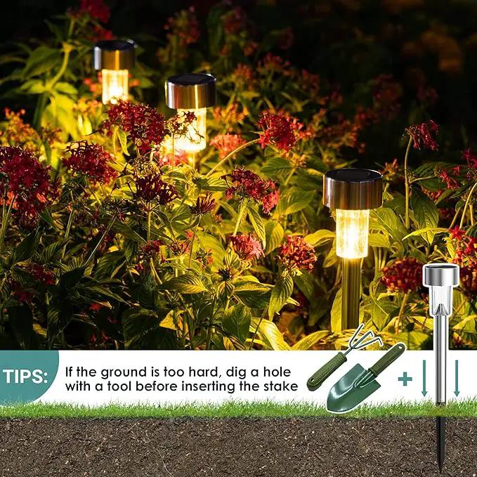 GIGALUMI Solar Lights Outdoor Waterproof, 12 Pack, Stainless Steel LED Solar Garden Lights for Patio, Lawn, Yard and Landscape, Garden Decor Patio Decor,Warm White by GreenHaven Gardens