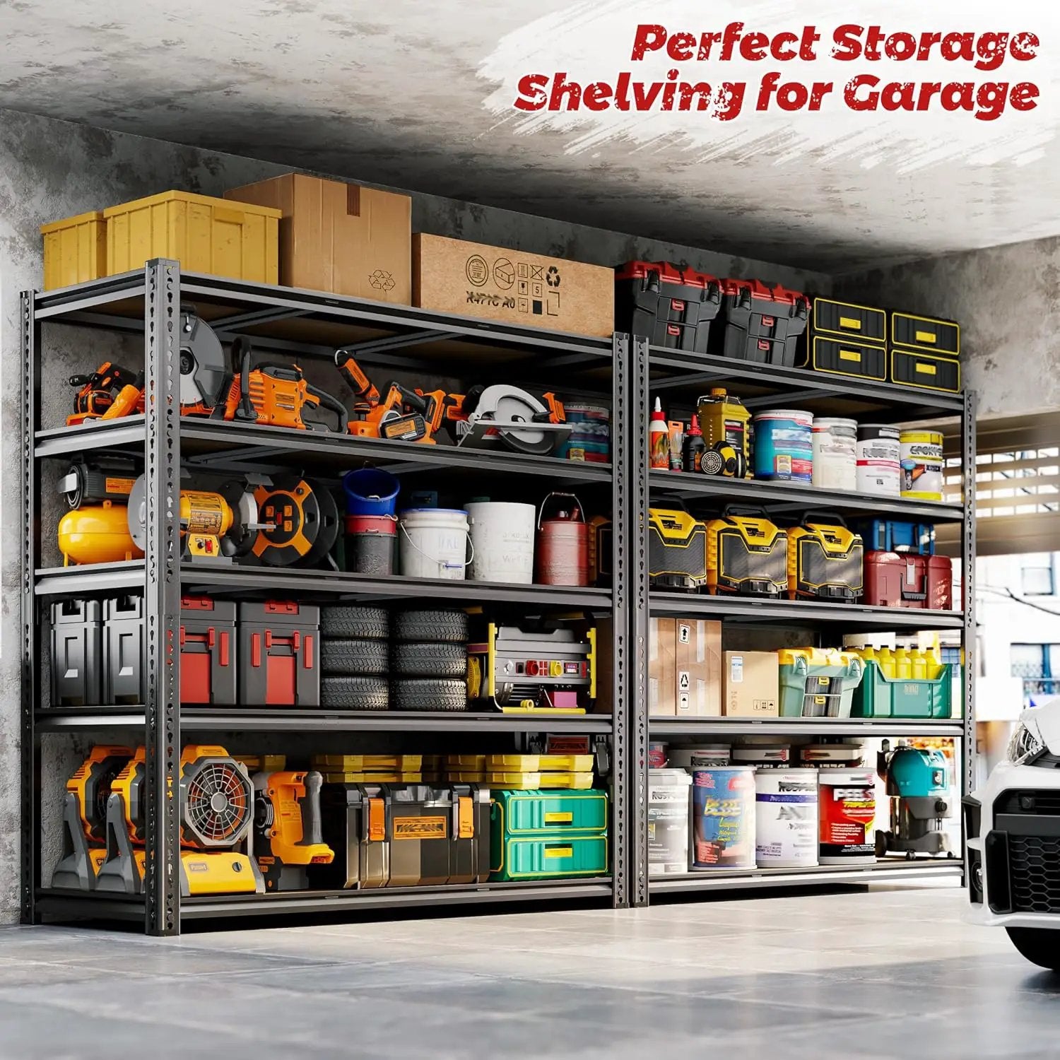 48"W Garage Shelving, 3050LBS Storage Shelves heavy duty, 5 Tier Metal Shelving Unit Adjustable Garage Shelves Heavy Duty Shelving for Warehouse,Commercial, Kitchen, 48" W × 18" D × 72" H, Black by GreenHaven Gardens