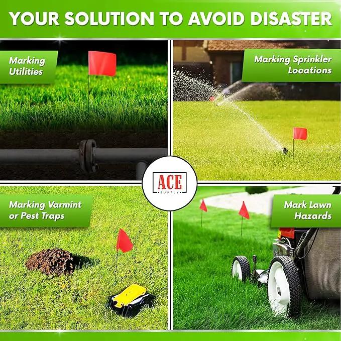 Fluorescent Orange Yard Marking Flags - 4x5x15 Inch Marker Flags - 50 Pack - Markers For Lawn, Irrigation, Landscaping, Survey & Sprinkler Head Marking by GreenHaven Gardens