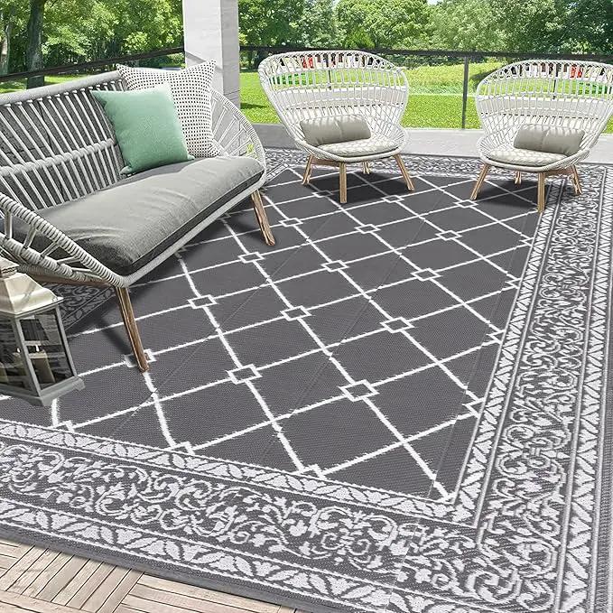 HEBE Outdoor Rug Waterproof 9x12, Reversible Plastic Straw Rug RV Camping Rug, Indoor Outdoor Patio Mat Clearance, Outside Carpet for Porch,Deck,Camper,Balcony,Backyard,Picnic by GreenHaven Gardens