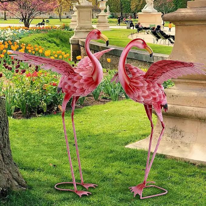 Natelf Pink Flamingo Yard Decorations, Tall Birds Garden Statues and Sculptures, Metal Lawn Art Ornaments for Outdoor Patio Backyard, Set of 2 by GreenHaven Gardens