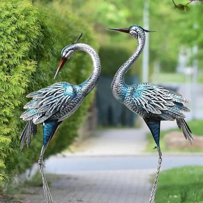 Crane Decor Statues, Blue Heron Garden Statues Metal Yard Art Outdoor Decoy, Garden Sculptures & Statues for Yard/Lawn/Pond/Outdoor Decoration, Set of 2 by GreenHaven Gardens