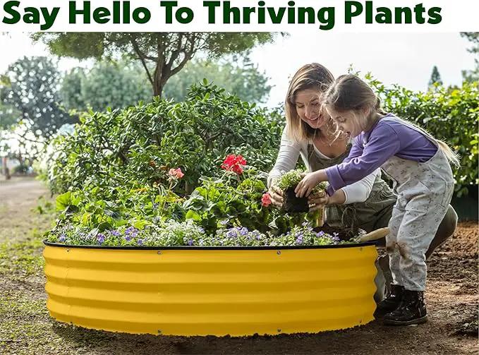 Round Galvanized Raised Garden Bed // 4×4×1 ft (2-Pack) Galvanized Raised Garden Beds Outdoor for Gardening, Vegetables, Flowers // Patented Tool-Free Design Round Planter (Yellow) by GreenHaven Gardens