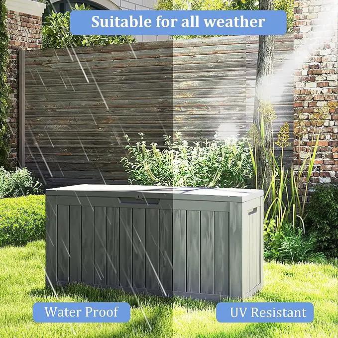 90 Gallon Outdoor Cushion Storage - Waterproof Deck Boxes for Outdoor, Space-Saving Deck Box with Lock for Patio/Pool Accessories, UV-Resistant Resin, Granite Grey by GreenHaven Gardens