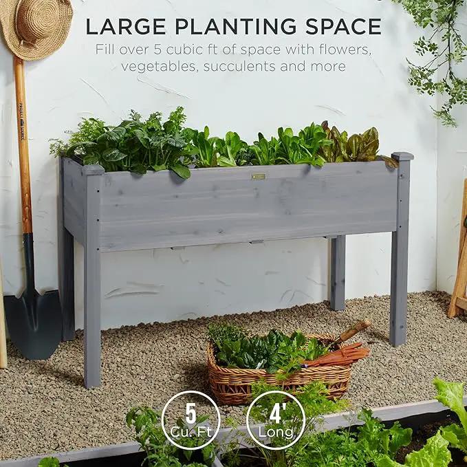Best Choice Products 48x24x30in Raised Garden Bed, Elevated Wooden Planter for Backyard w/Foot Caps, Bed Liner, 200 lbs Capacity - Gray by GreenHaven Gardens